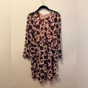 H&M Pink Floral Long Sleeve Tiered Skirt Dress